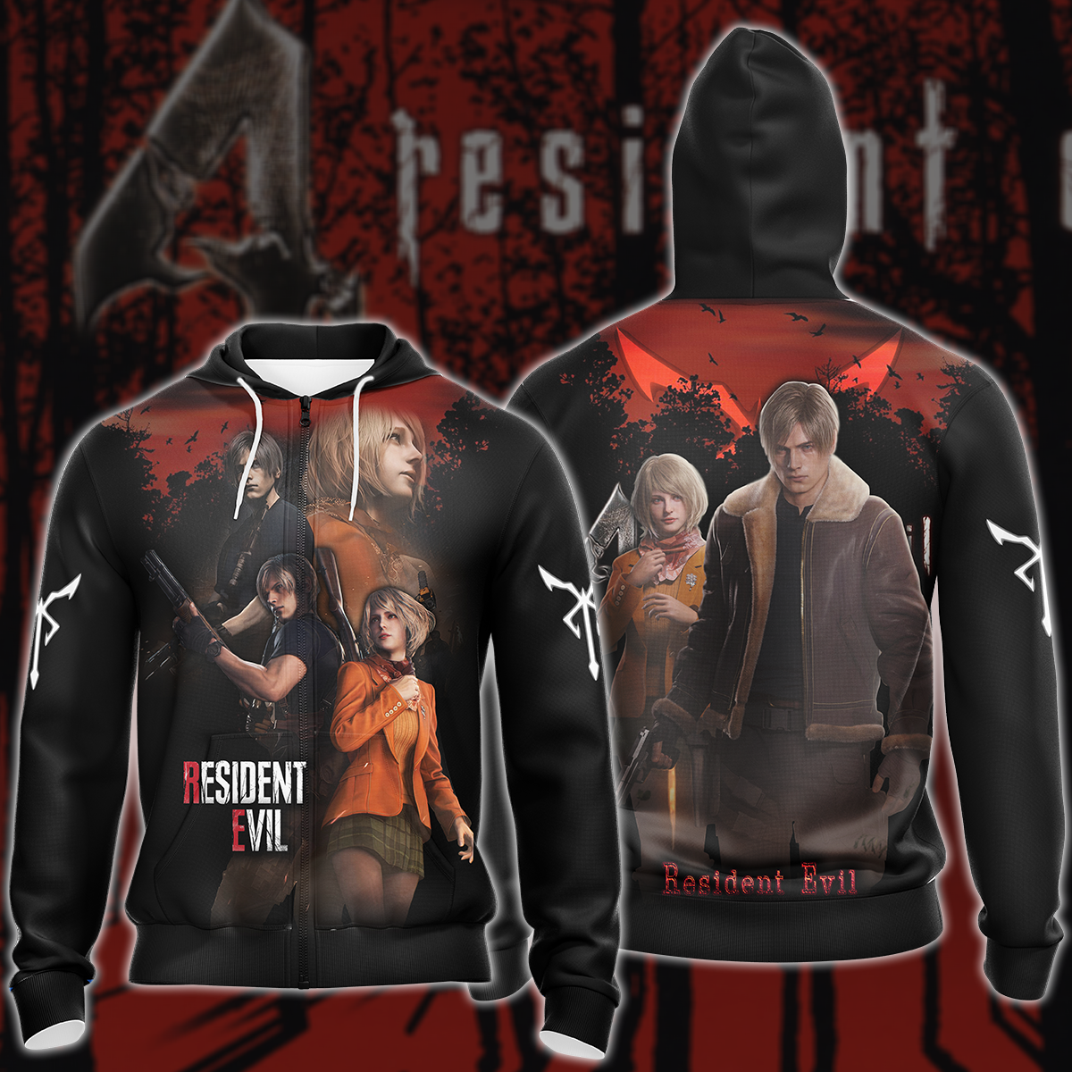 Resident Evil: Leon & Ashley Video Game 3D All Over Printed T-shirt Tank Top Zip Hoodie Pullover Hoodie Hawaiian Shirt Beach Shorts Jogger Zip Hoodie S