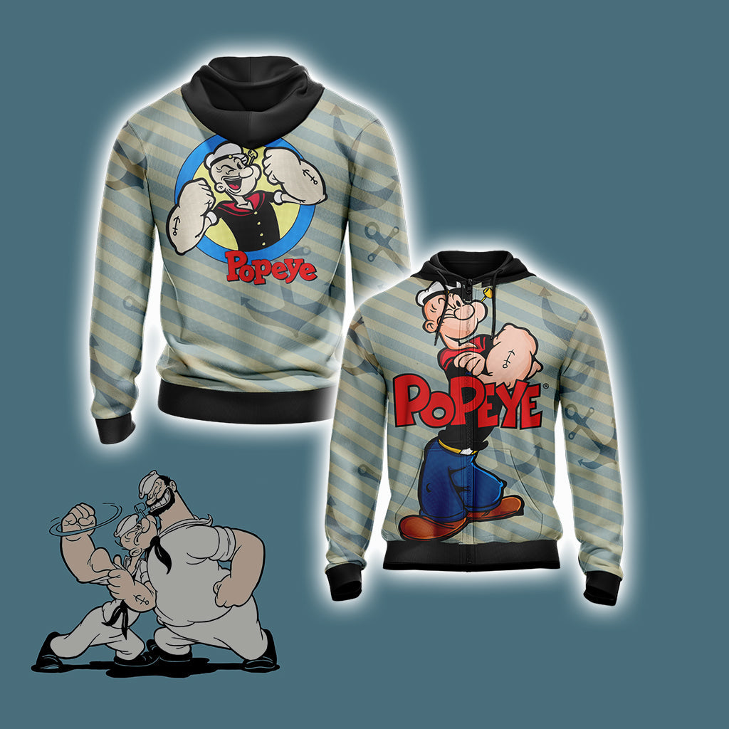 Popeye Characters New Unisex 3D T-shirt Zip Hoodie XS