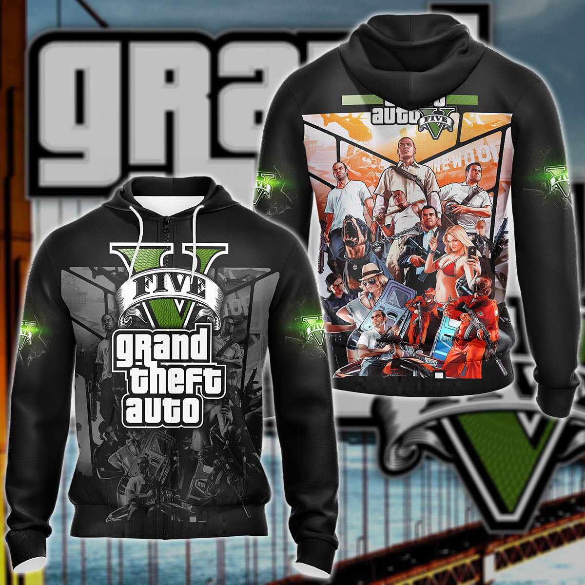 GTA Grand Theft Auto V Video Game 3D All Over Print T-shirt Tank Top Zip Hoodie Pullover Hoodie Hawaiian Shirt Beach Shorts Jogger Zip Hoodie S
