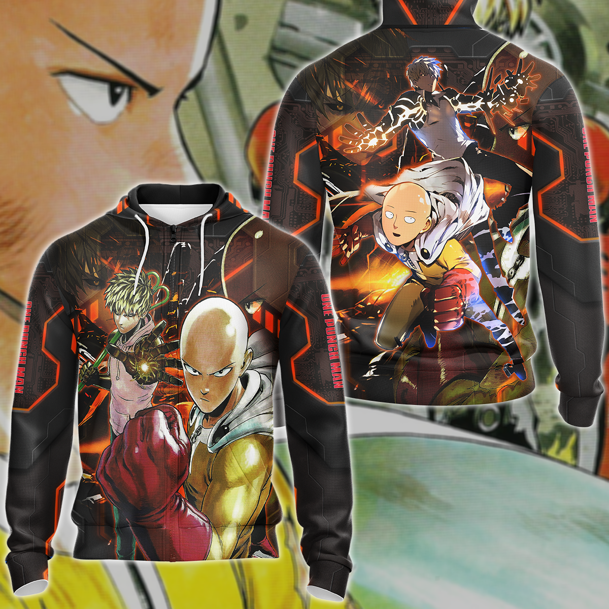 One Punch Man Saitama & Genos 3D All Over Print T-shirt Tank Top Zip Hoodie Pullover Hoodie Hawaiian Shirt Beach Shorts Jogger Zip Hoodie S