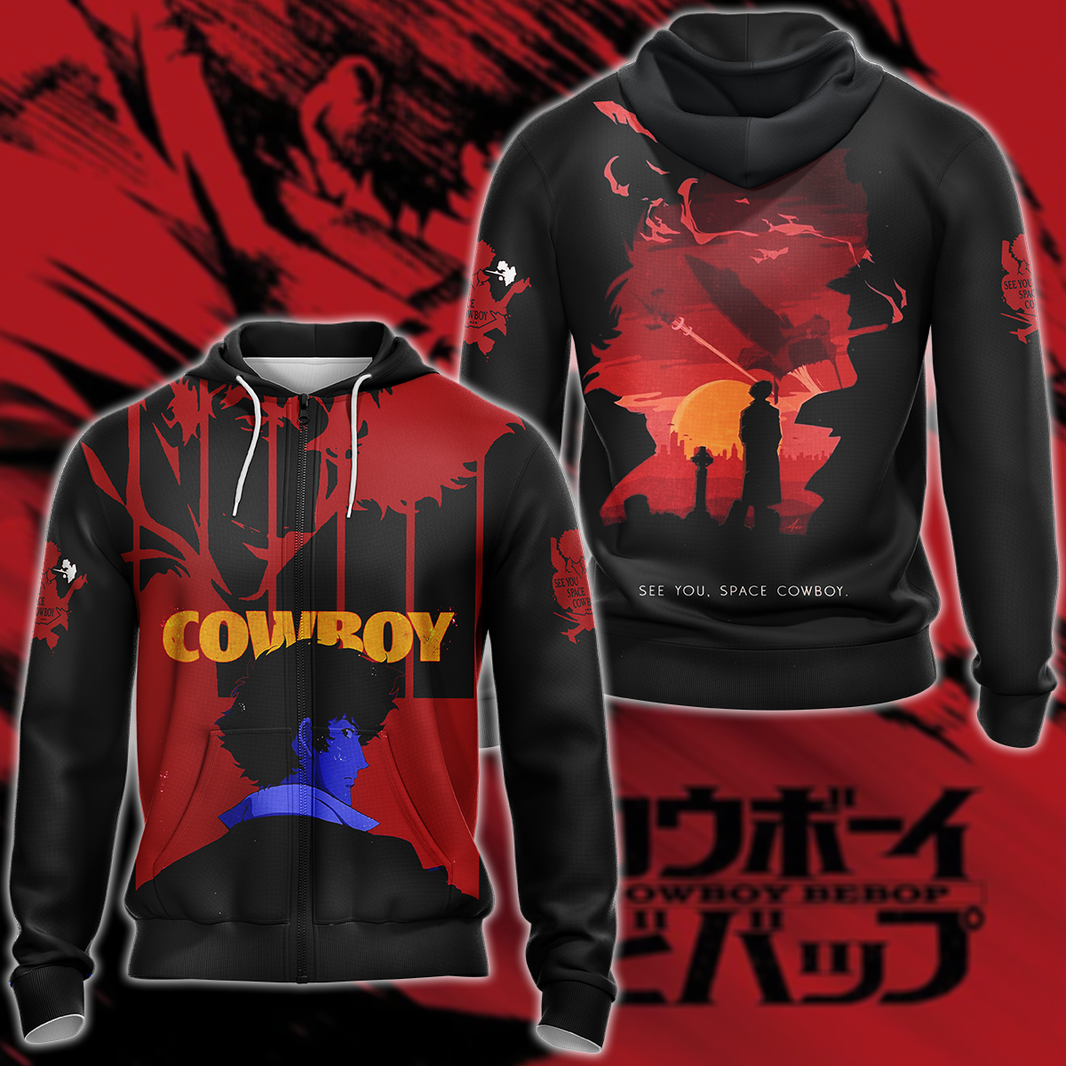 Cowboy Bebop 3D All Over Print T-shirt Tank Top Zip Hoodie Pullover Hoodie Hawaiian Shirt Beach Shorts Jogger Zip Hoodie S