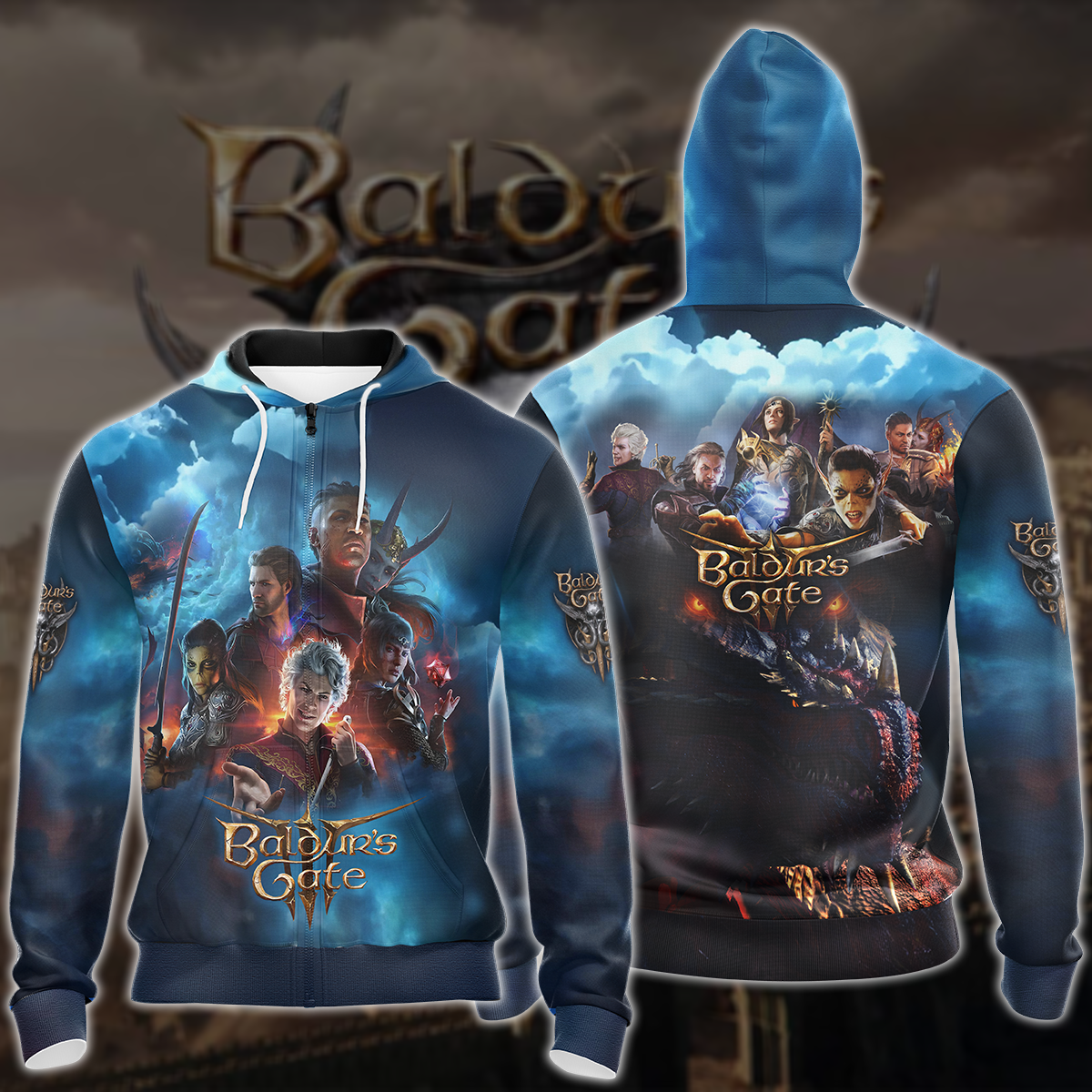 Baldur's Gate 3 Video Game All-Over T-shirt Hoodie Tank Top Hawaiian Shirt Beach Shorts Joggers Zip Hoodie S