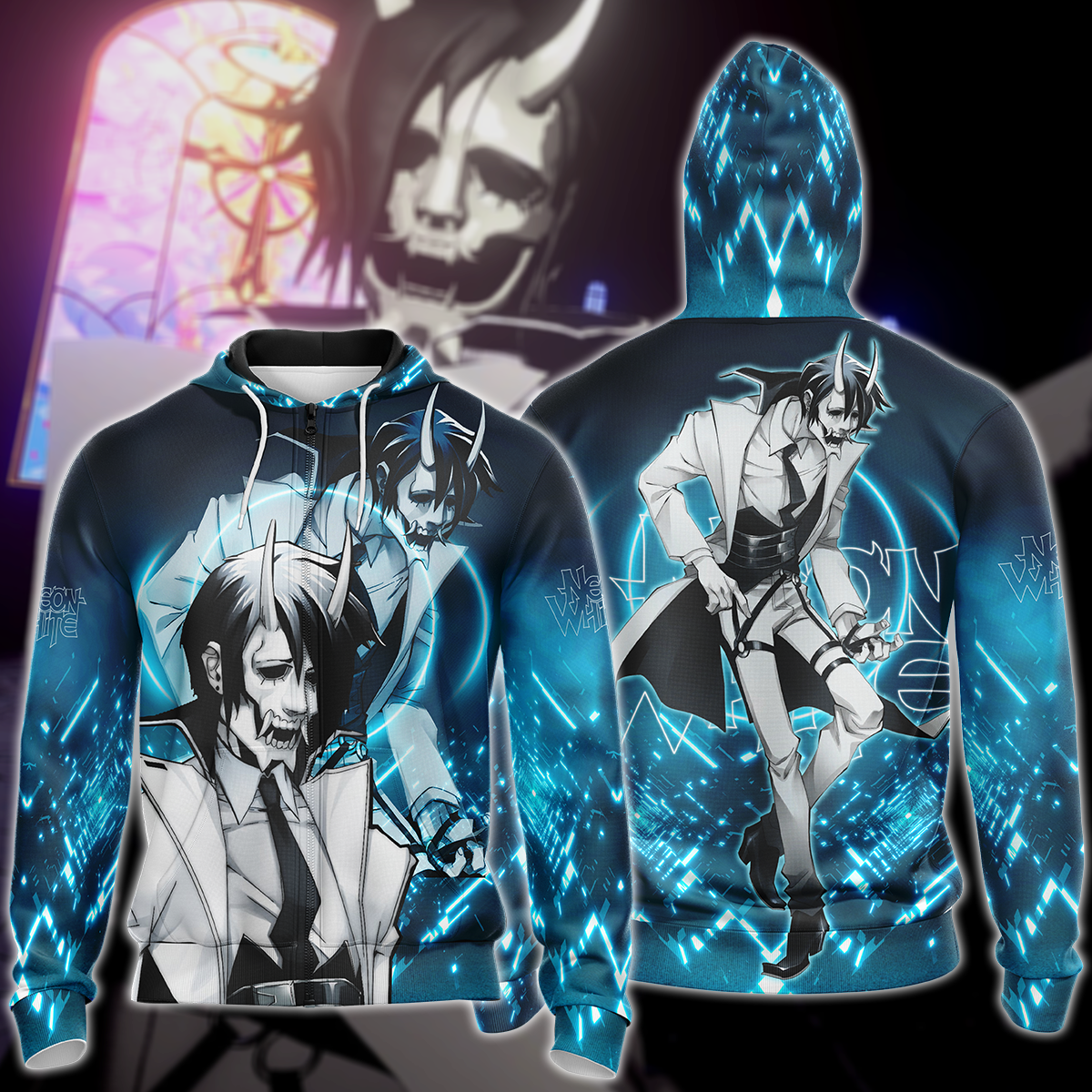 Neon White Video Game 3D All Over Print T-shirt Tank Top Zip Hoodie Pullover Hoodie Hawaiian Shirt Beach Shorts Jogger Zip Hoodie S