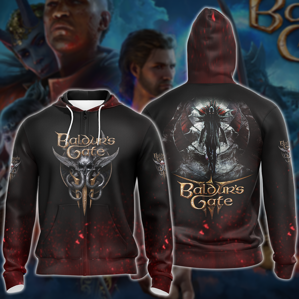 Baldur's Gate 3 Video Game All-Over T-shirt Hoodie Tank Top Hawaiian Shirt Beach Shorts Joggers Zip Hoodie S