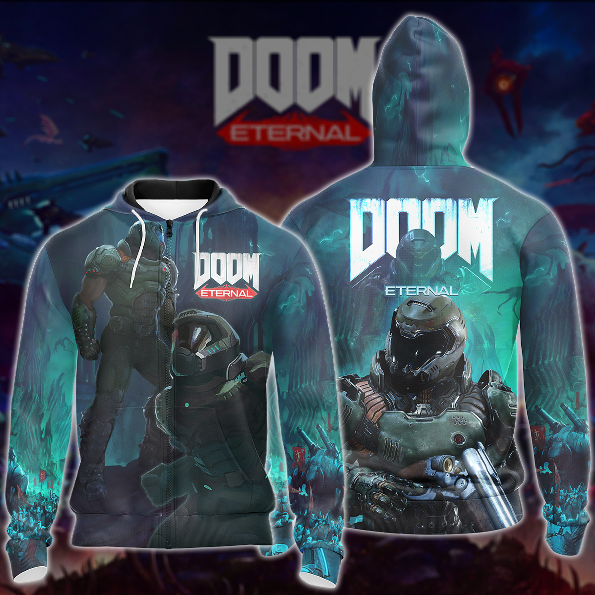 Doom Eternal Video Game All Over Printed T-shirt Tank Top Zip Hoodie Pullover Hoodie Hawaiian Shirt Beach Shorts Joggers Zip Hoodie S