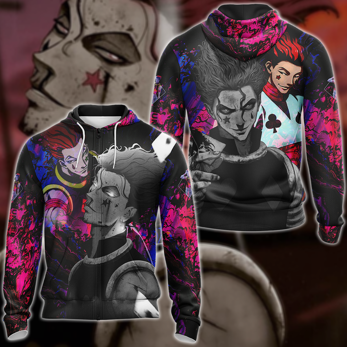 Hunter x Hunter Hisoka 3D All Over Print T-shirt Tank Top Zip Hoodie Pullover Hoodie Hawaiian Shirt Beach Shorts Jogger Zip Hoodie S
