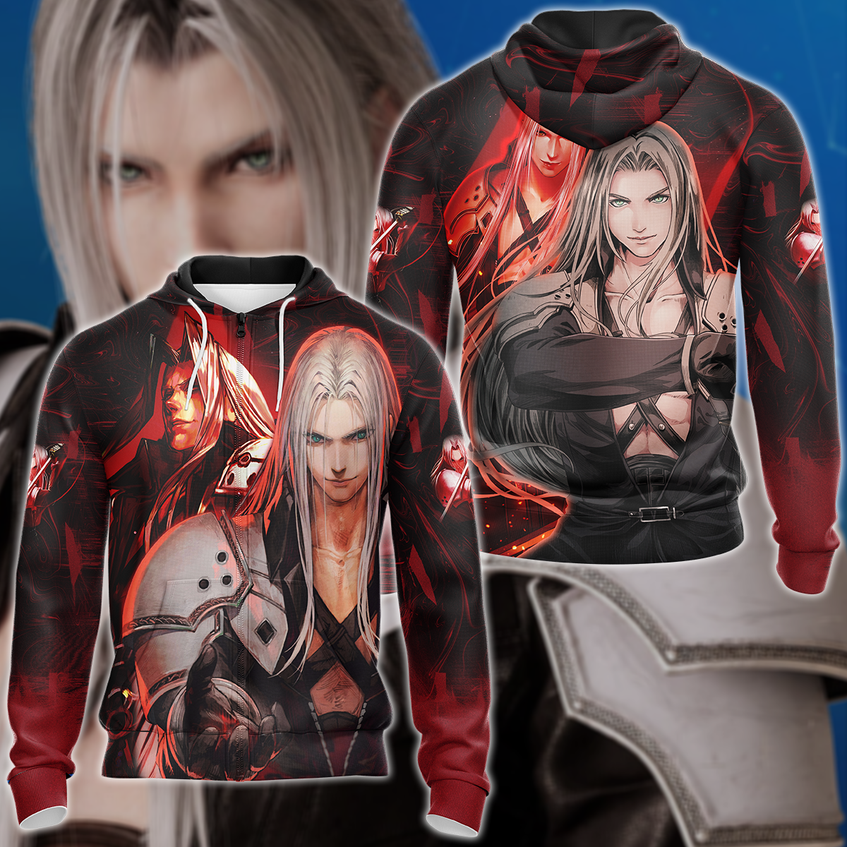 Final Fantasy VII Sephiroth Video Game 3D All Over Print T-shirt Tank Top Zip Hoodie Pullover Hoodie Hawaiian Shirt Beach Shorts Jogger Zip Hoodie S