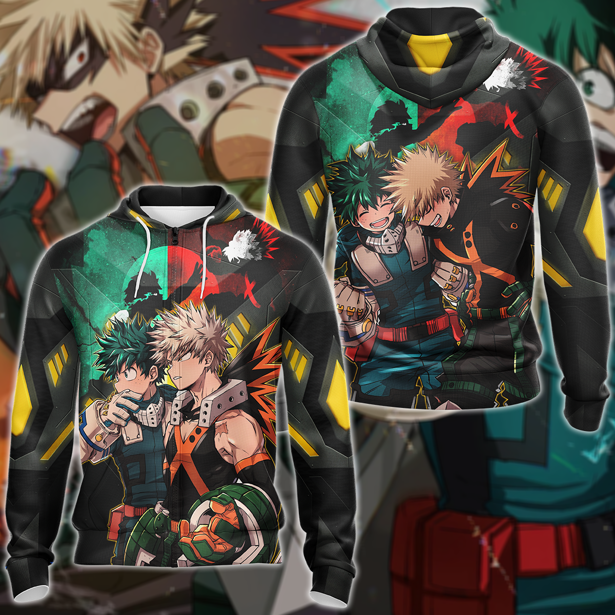 My Hero Academia: Deku x Bakugo 3D All Over Print T-shirt Tank Top Zip Hoodie Pullover Hoodie Hawaiian Shirt Beach Shorts Jogger Zip Hoodie S