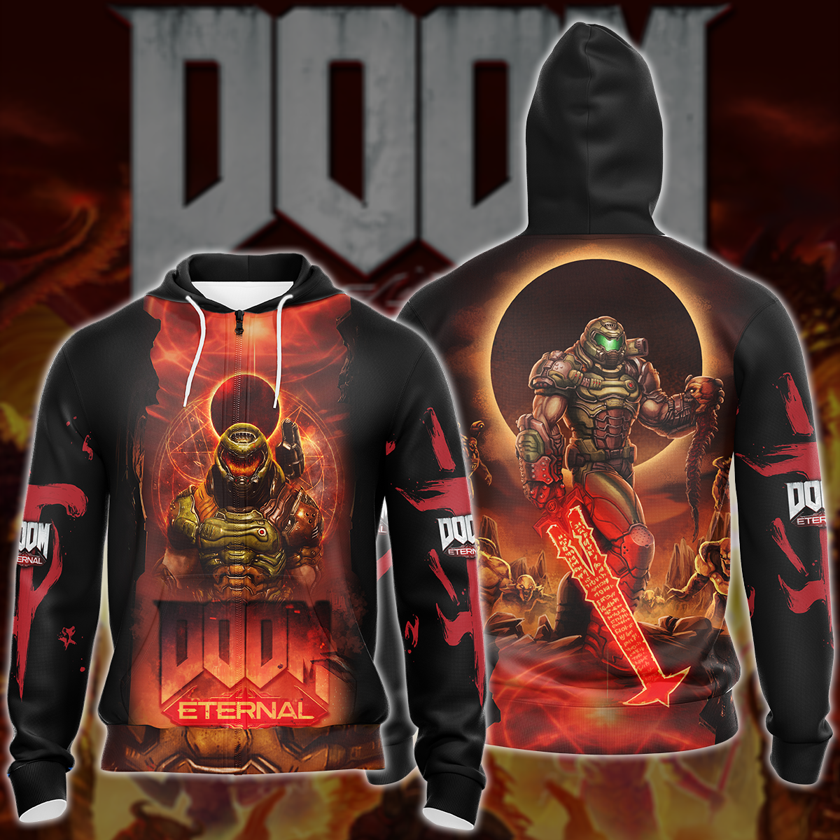 Doom Eternal Video Game All-Over T-shirt Hoodie Tank Top Hawaiian Shirt Beach Shorts Joggers Zip Hoodie S