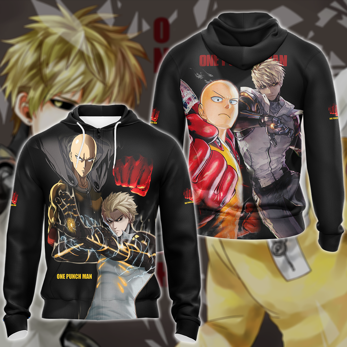 One Punch Man Saitama x Genos Anime Manga 3D All Over Print T-shirt Tank Top Zip Hoodie Pullover Hoodie Hawaiian Shirt Beach Shorts Jogger Zip Hoodie S