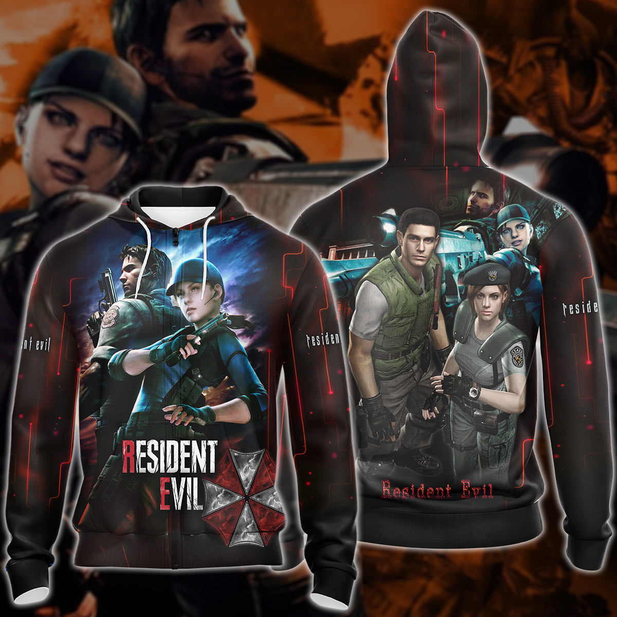 Resident Evil: Jill Valentine & Chris Redfield Video Game 3D All Over Printed T-shirt Tank Top Zip Hoodie Pullover Hoodie Hawaiian Shirt Beach Shorts Jogger Zip Hoodie S