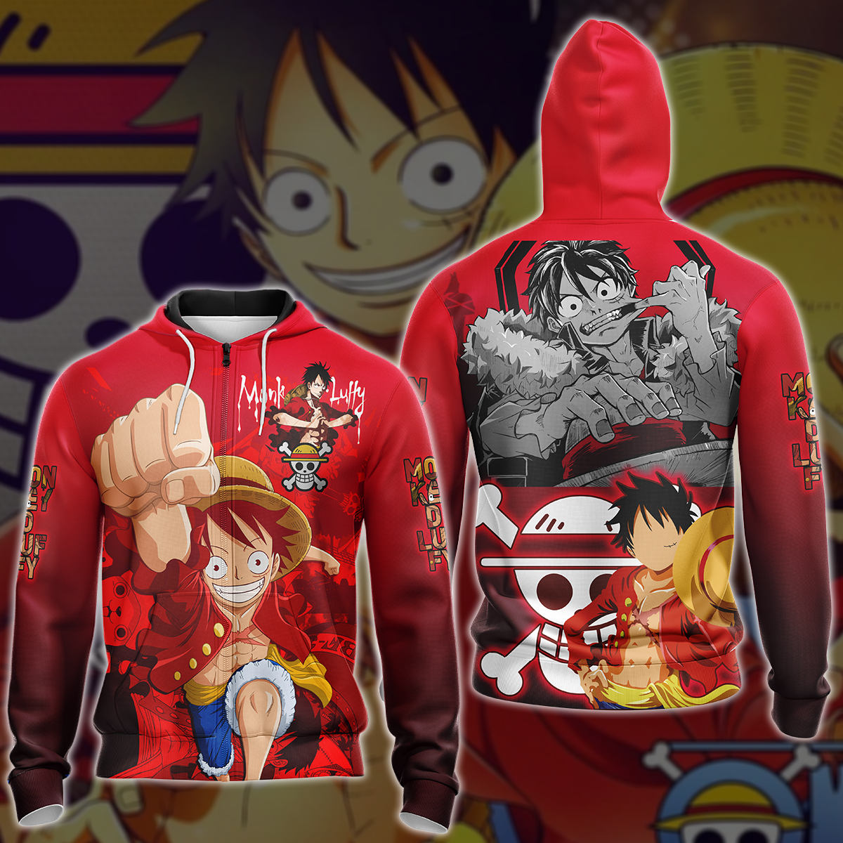 One Piece Monkey D. Luffy Anime Manga 3D All Over Print T-shirt Tank Top Zip Hoodie Pullover Hoodie Hawaiian Shirt Beach Shorts Jogger Zip Hoodie S
