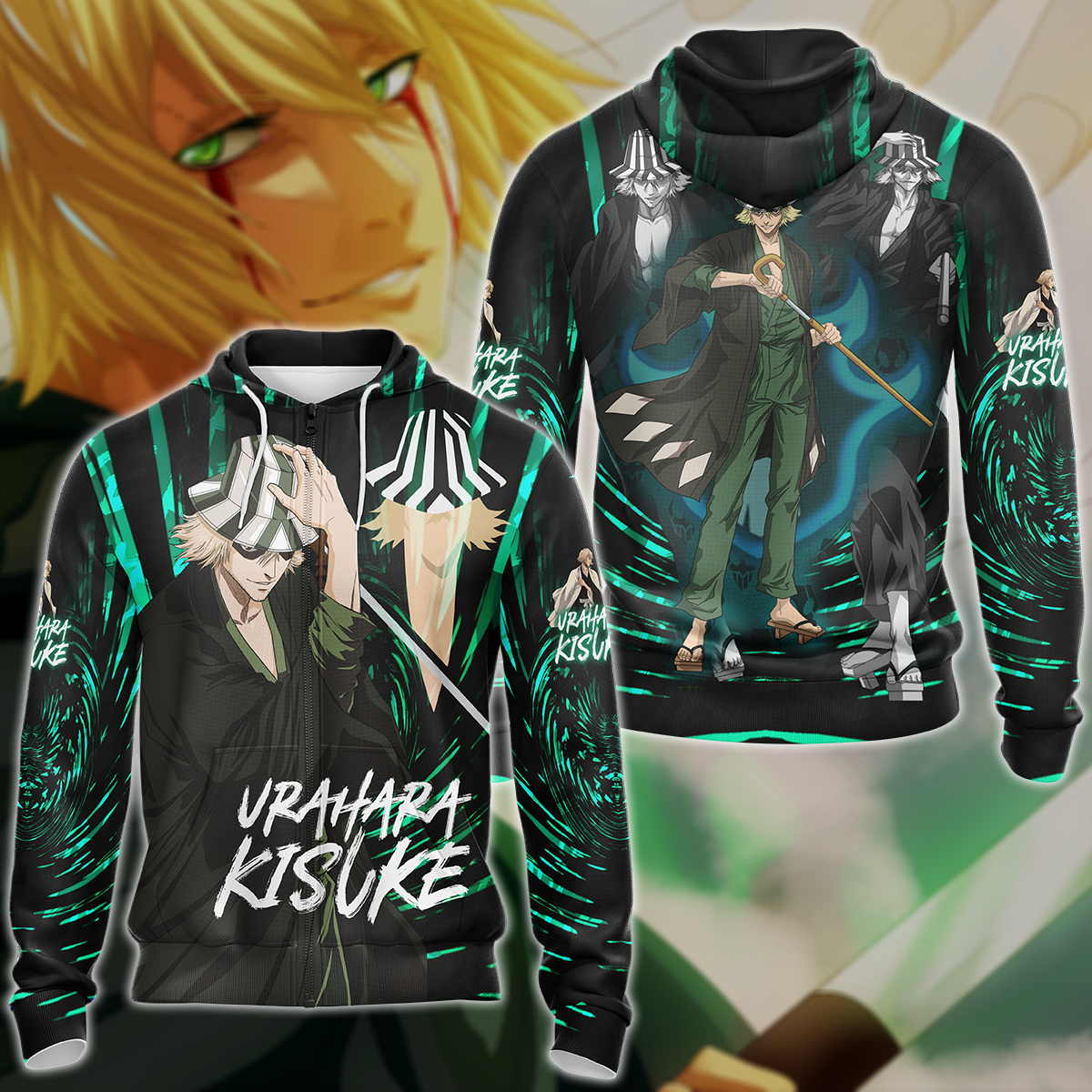 Bleach Kisuke Urahara Anime Manga 3D All Over Print T-shirt Tank Top Zip Hoodie Pullover Hoodie Hawaiian Shirt Beach Shorts Jogger Zip Hoodie S