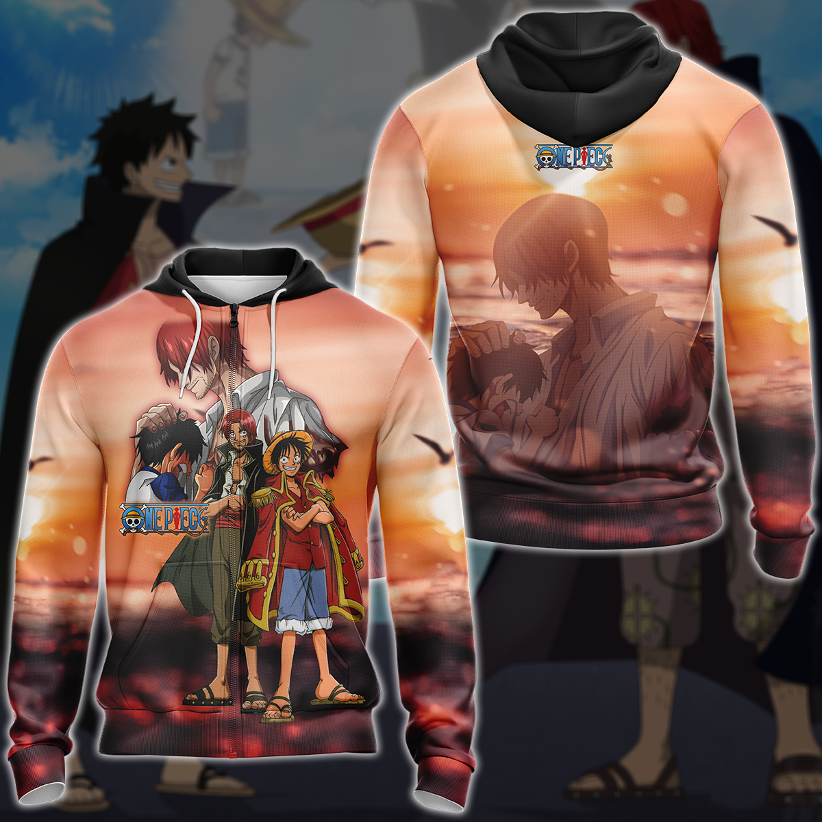 One Piece Luffy x Shanks Anime Manga 3D All Over Print T-shirt Tank Top Zip Hoodie Pullover Hoodie Hawaiian Shirt Beach Shorts Jogger Zip Hoodie S