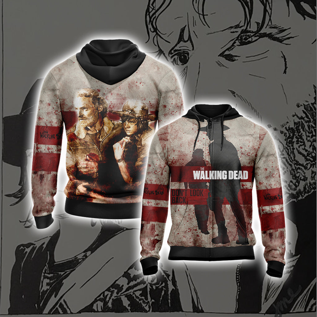 The Walking Dead Rick And Carl Grimes New Unisex 3D T-shirt Zip Hoodie XS