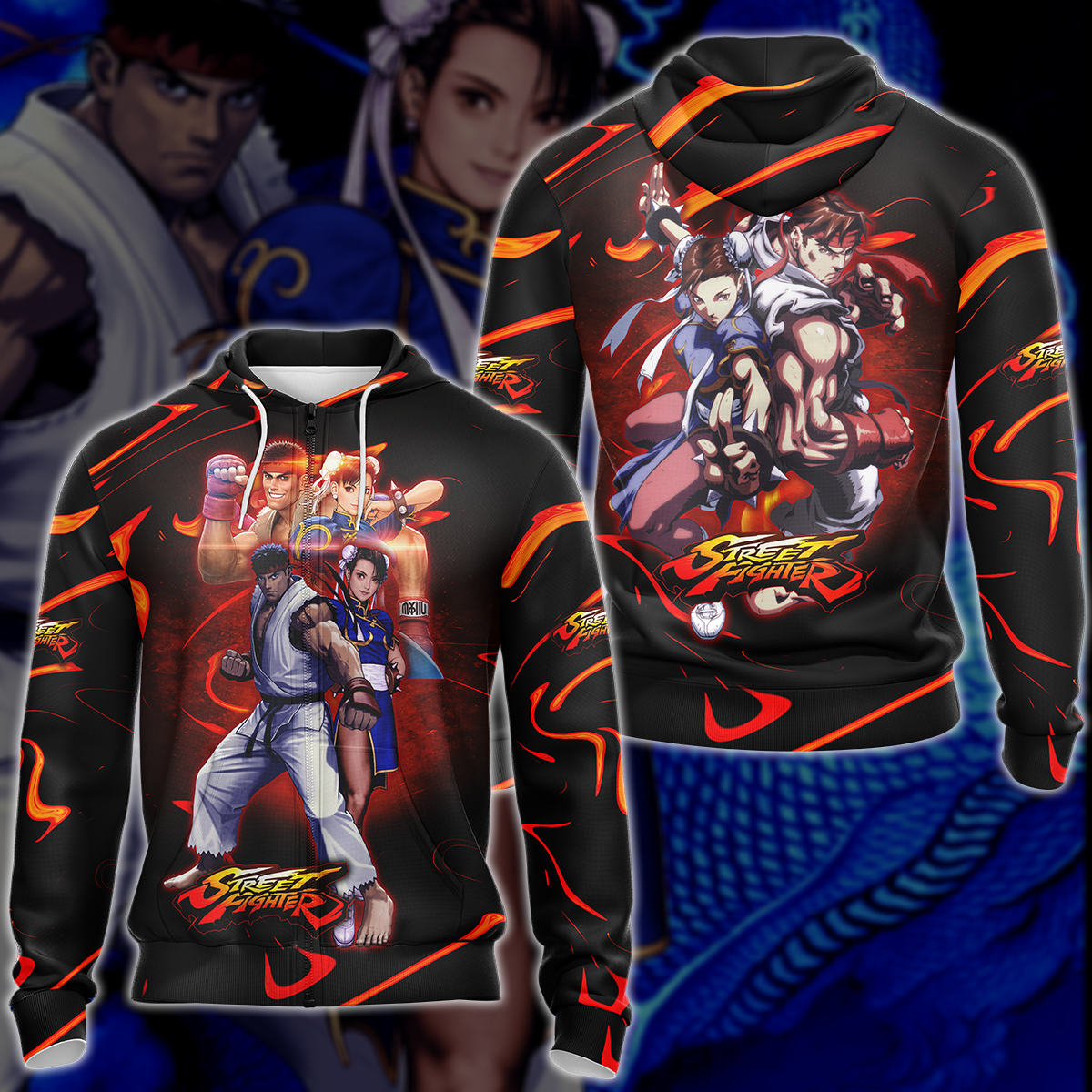 Street Fighter: Ryu & Chun-Li Video Game 3D All Over Printed T-shirt Tank Top Zip Hoodie Pullover Hoodie Hawaiian Shirt Beach Shorts Jogger Zip Hoodie S