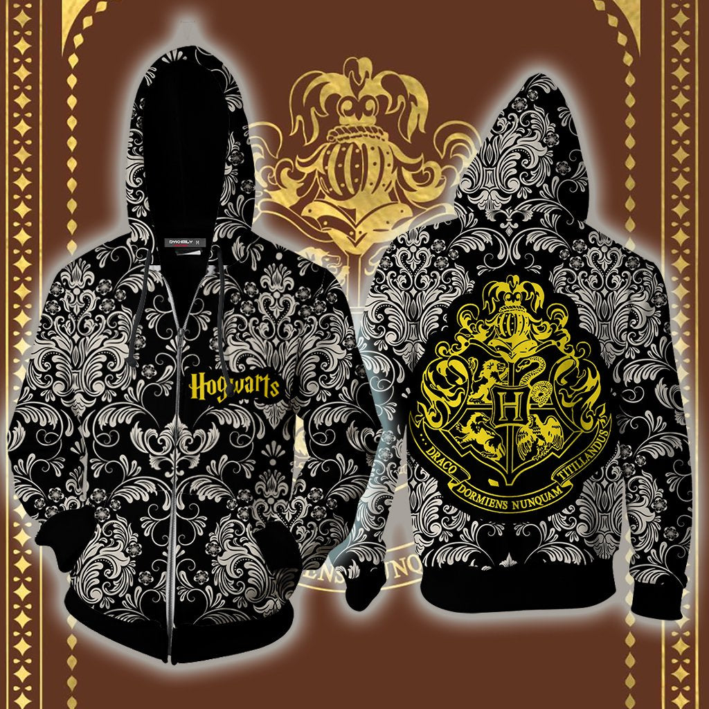 Draco Dormiens Nunquam Titillandus Hogwarts Logo Harry Potter Zip Up Hoodie S