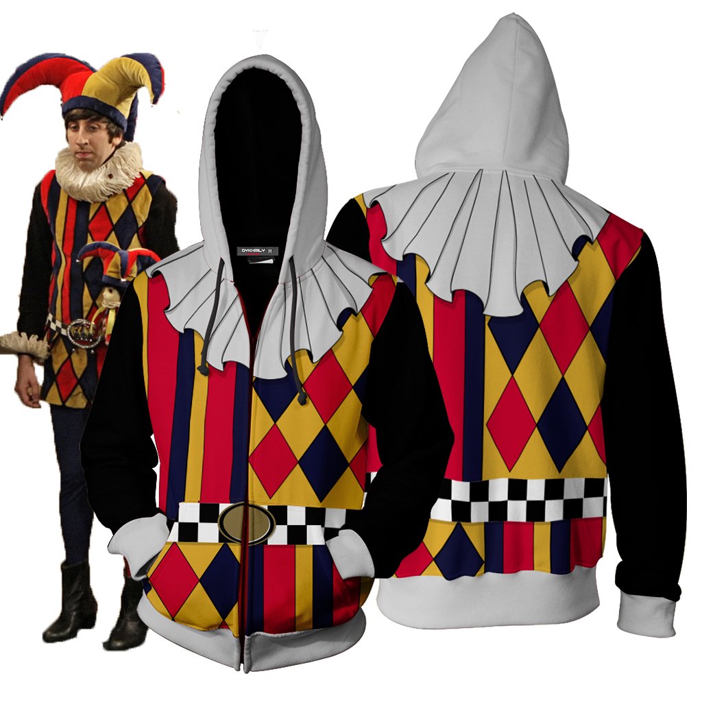 The Big Bang Theory Howard Wolowitz Jester Outfit Cosplay Zip Up Hoodie Jacket XS