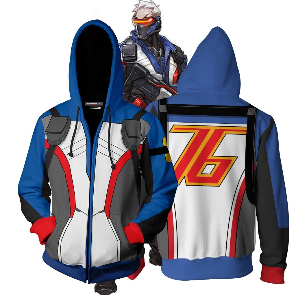 Overwatch Cosplay Soldier 76 Skin Zip Up Hoodie Jacket XS