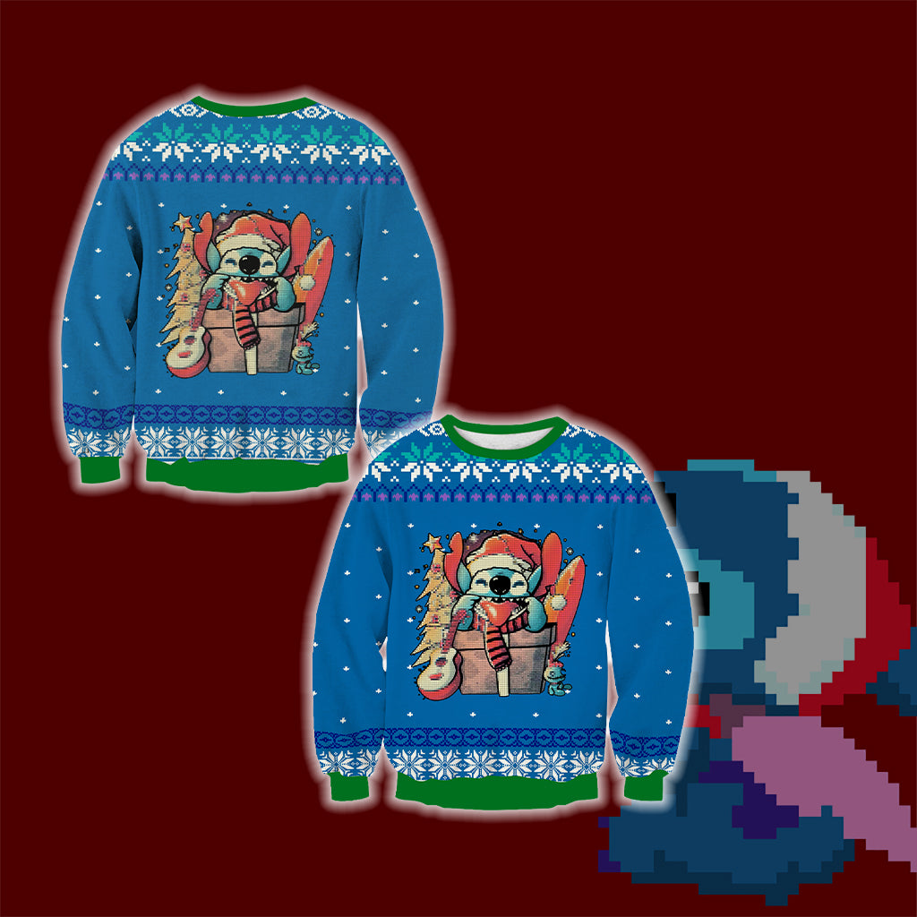 Stitch Ugly Christmas 3D Sweater S BLUE