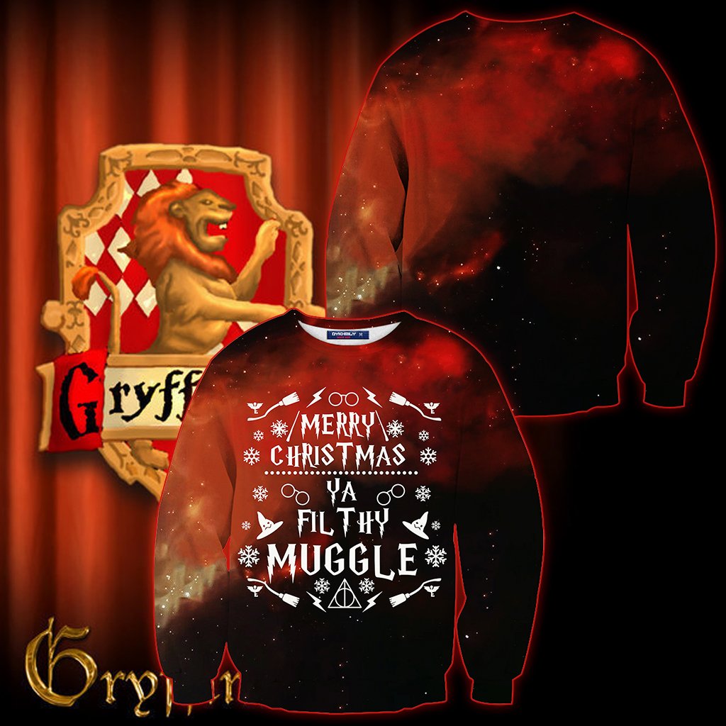 Gryffindor Merry Christmas Ya Filthy Muggle Harry Potter 3D Sweater S