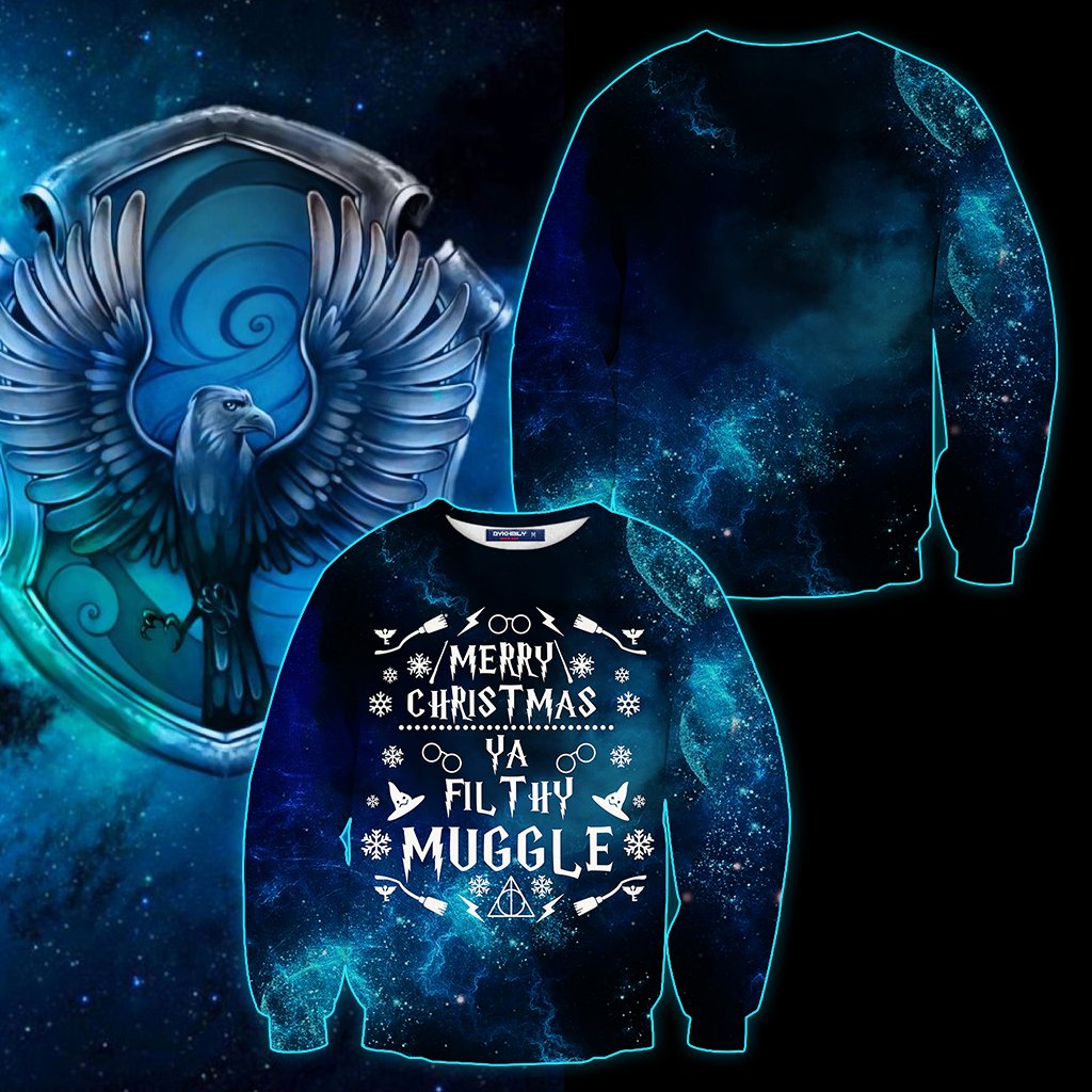 Ravenclaw Merry Christmas Ya Filthy Muggle Harry Potter 3D Sweater S