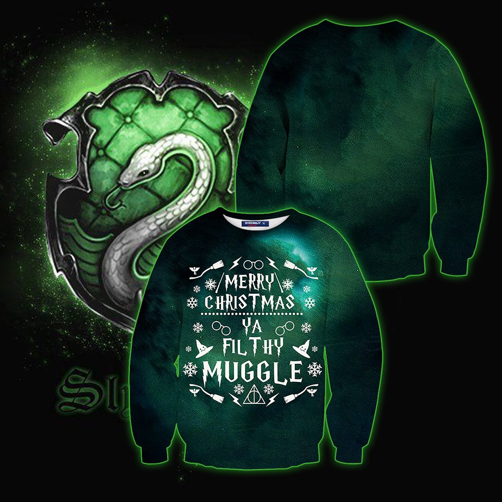 Slytherin Merry Christmas Ya Filthy Muggle Harry Potter 3D Sweater S