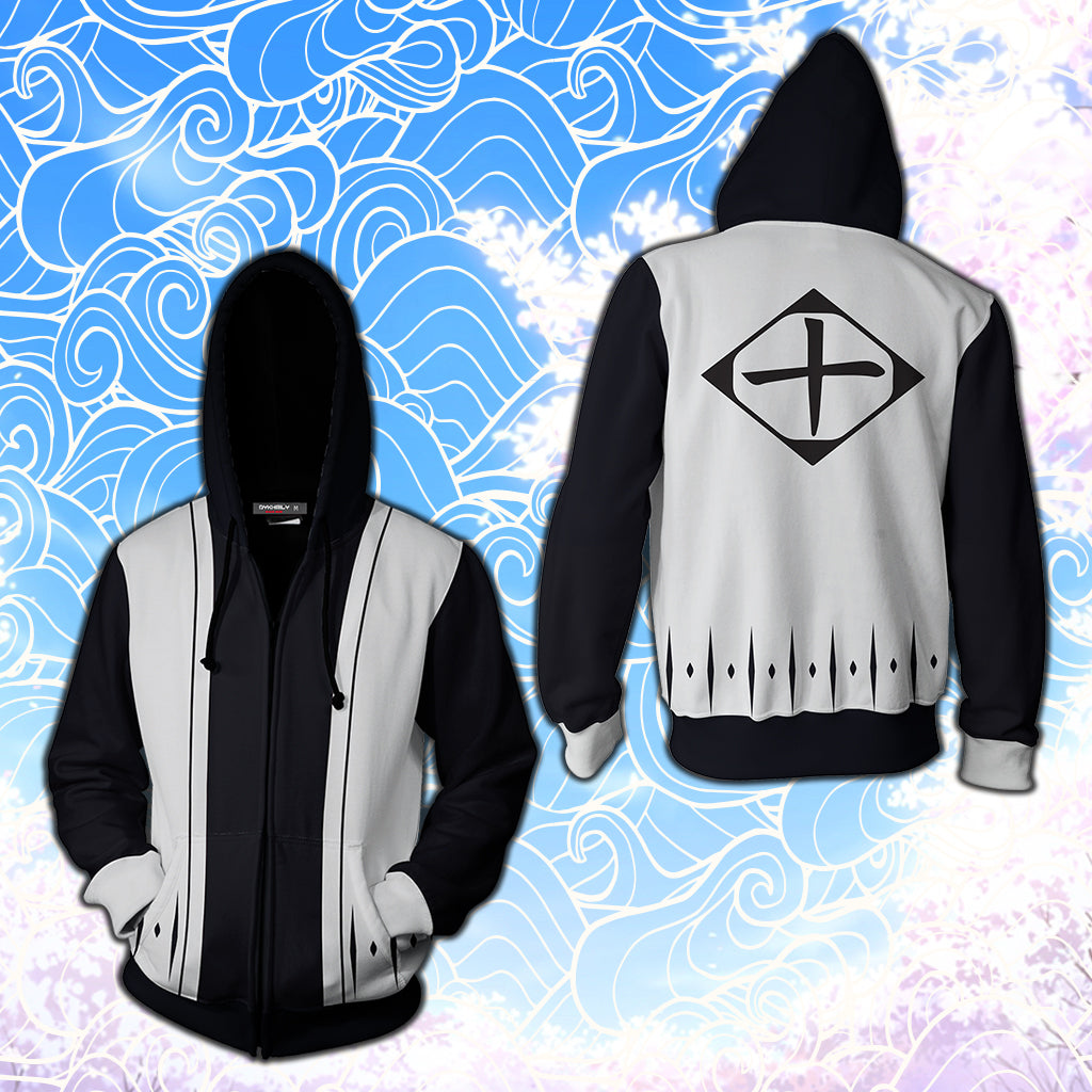 Bleach Toshiro Hitsugaya 10th Division Cosplay Zip Up Hoodie Jacket XS