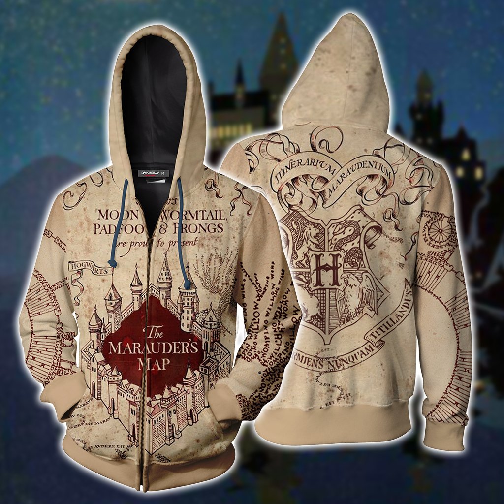 The Marauder's Map Harry Potter Unisex 3D T-shirt Zip Hoodie S