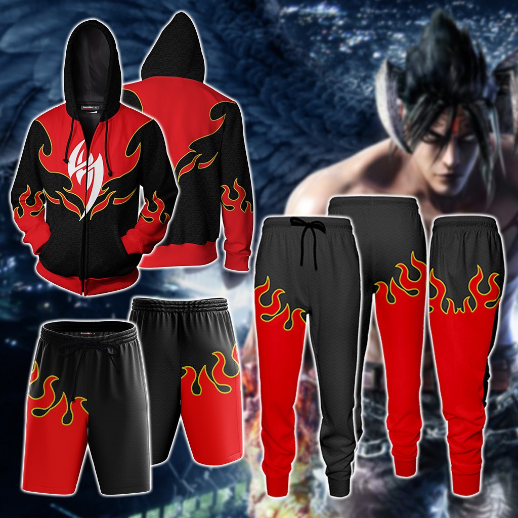 Tekken Jin Kazama Red Flame Cosplay Jogging Pants