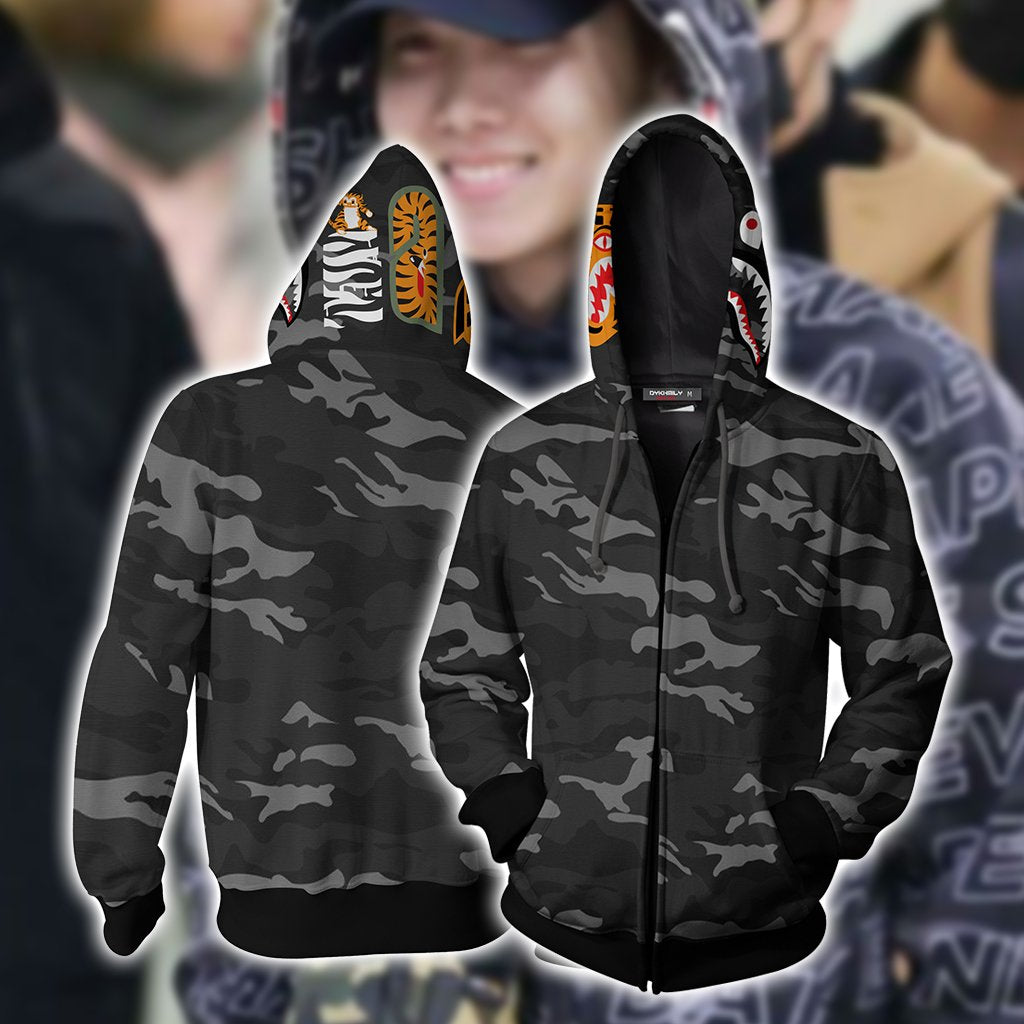 Camo Shark BTS Cheap Moment Zip Up Hoodie XS