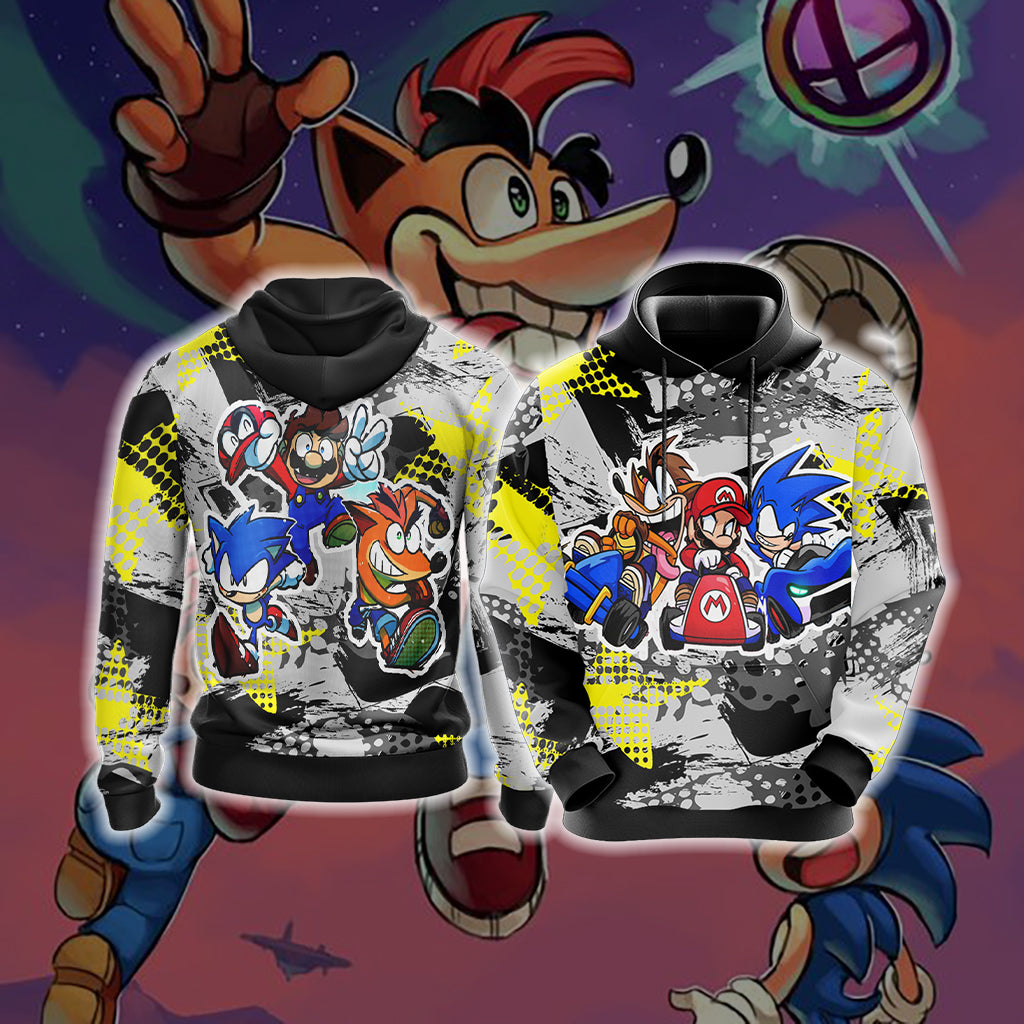 Crash Bandicoot x Mario x Sonic The Hedgehog Unisex 3D T-shirt Hoodie S