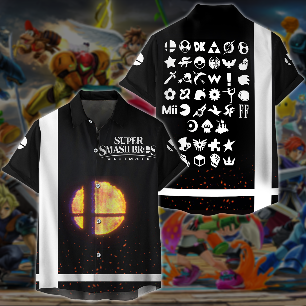 Super Smash Bros. Ultimate Video Game All Over Printed T-shirt Tank Top Zip Hoodie Pullover Hoodie Hawaiian Shirt Beach Shorts Joggers Hawaiian Shirt S