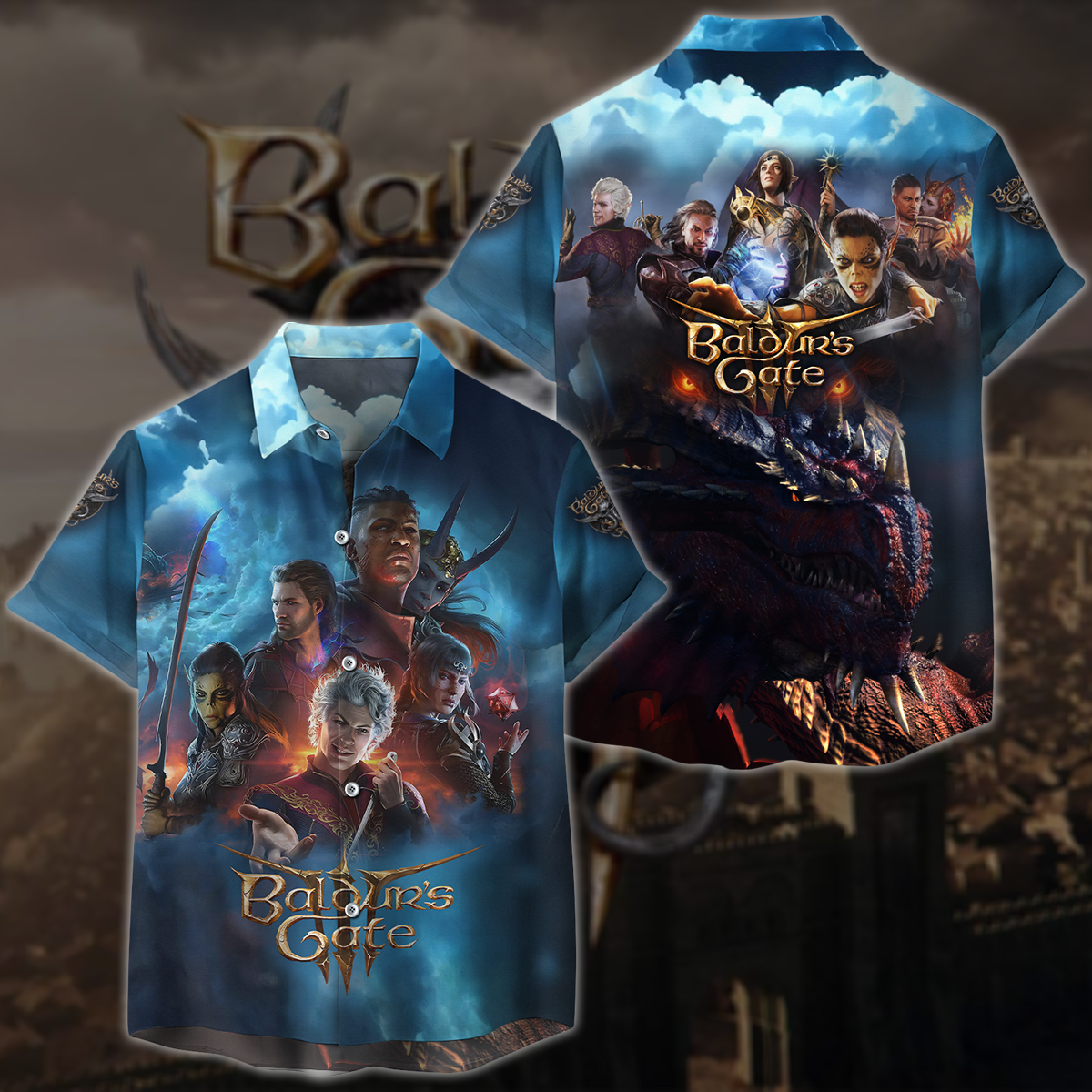Baldur's Gate 3 Video Game All-Over T-shirt Hoodie Tank Top Hawaiian Shirt Beach Shorts Joggers Hawaiian Shirt S