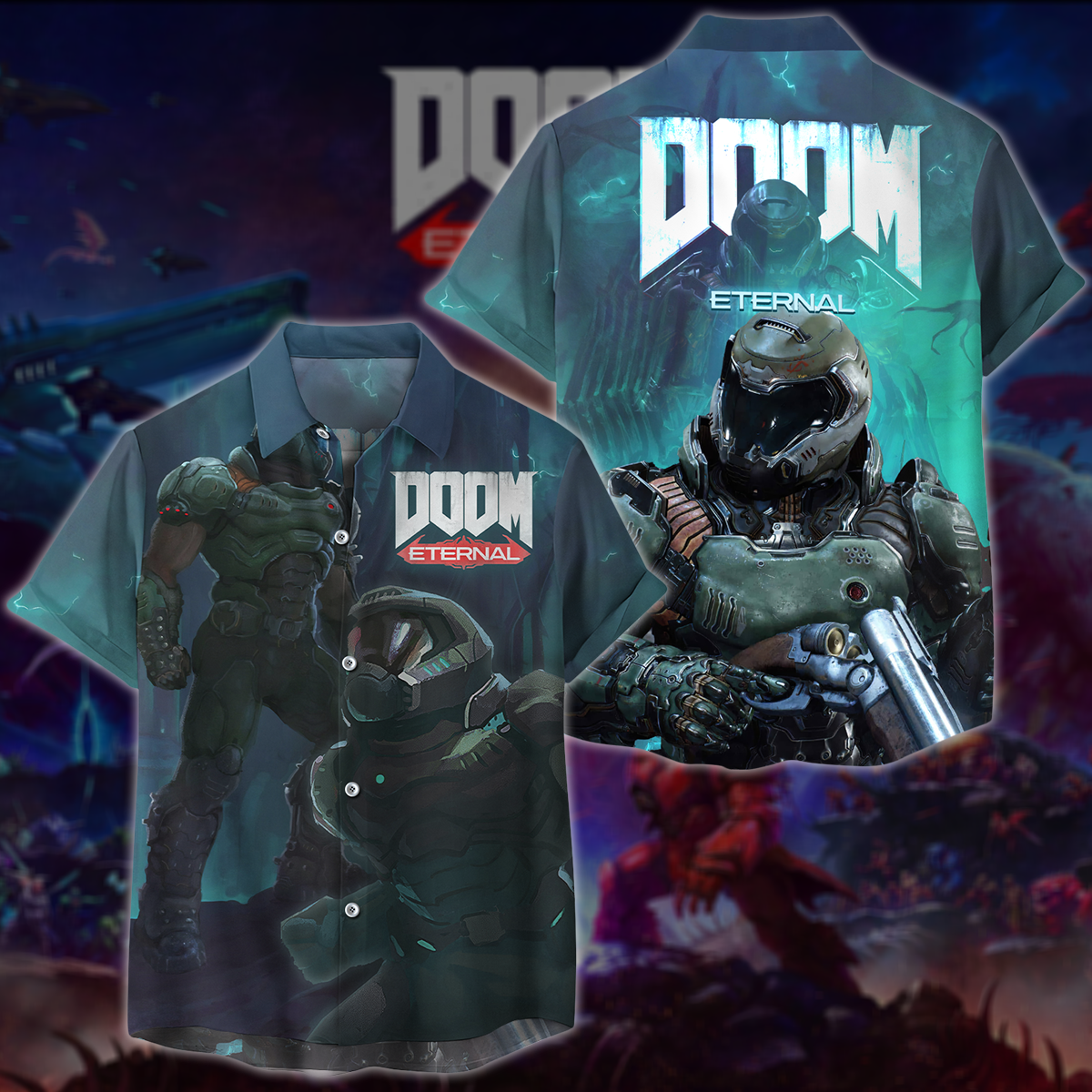 Doom Eternal Video Game All Over Printed T-shirt Tank Top Zip Hoodie Pullover Hoodie Hawaiian Shirt Beach Shorts Joggers Hawaiian Shirt S