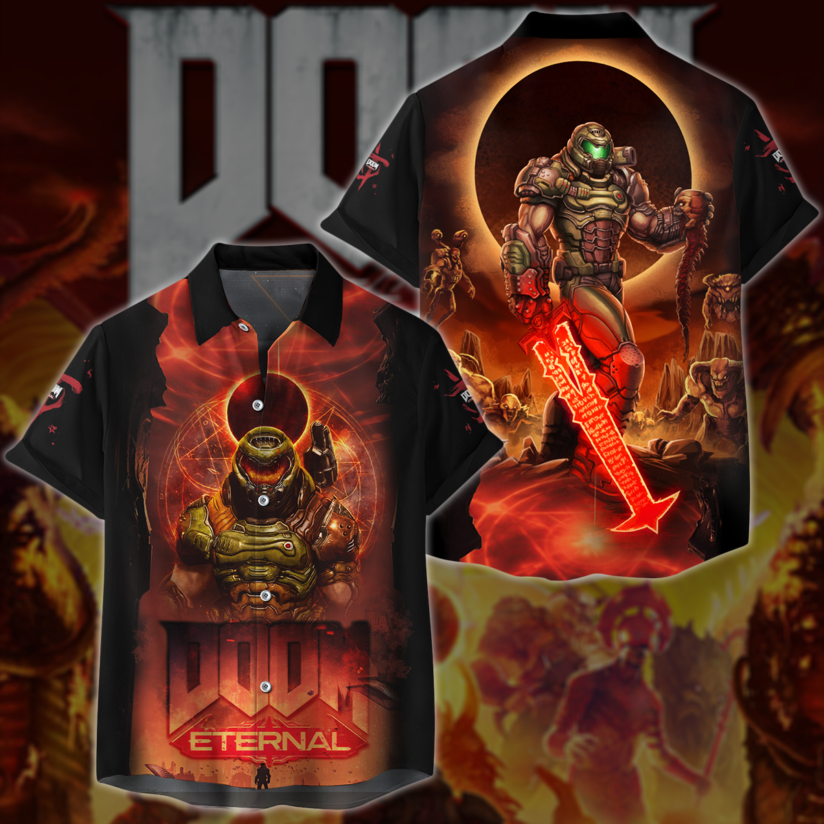 Doom Eternal Video Game All-Over T-shirt Hoodie Tank Top Hawaiian Shirt Beach Shorts Joggers Hawaiian Shirt S