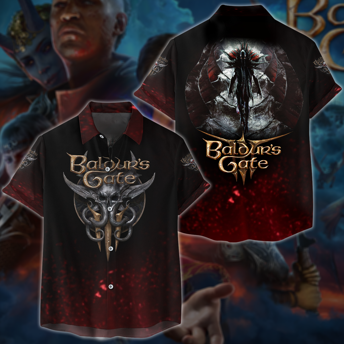 Baldur's Gate 3 Video Game All-Over T-shirt Hoodie Tank Top Hawaiian Shirt Beach Shorts Joggers Hawaiian Shirt S