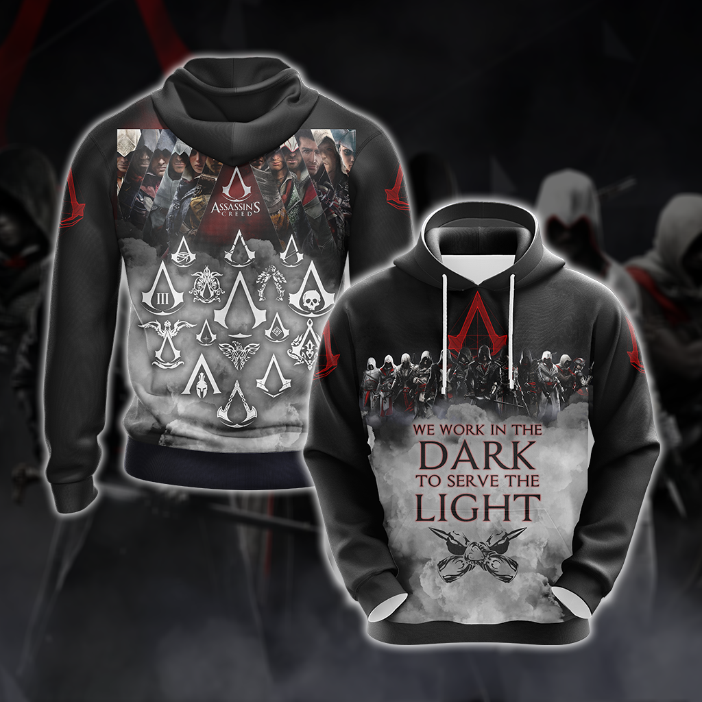 Assassin's Creed All Games Logos - We work in the dark to serve the light Unisex 3D T-shirt Zip Hoodie Pullover Hoodie Hoodie S