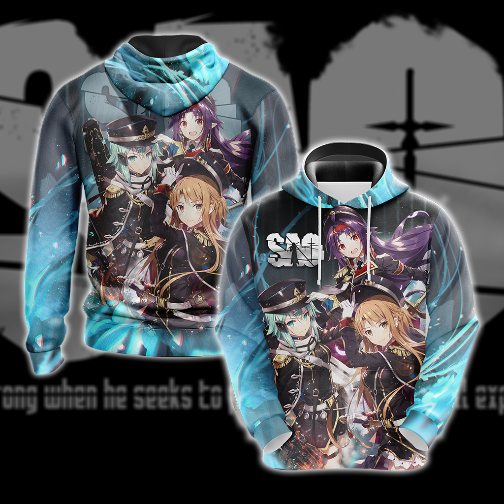 Asuna Sinon Yuuki Military Sword Art Online All Over Print T-shirt Zip Hoodie Pullover Hoodie Hoodie S