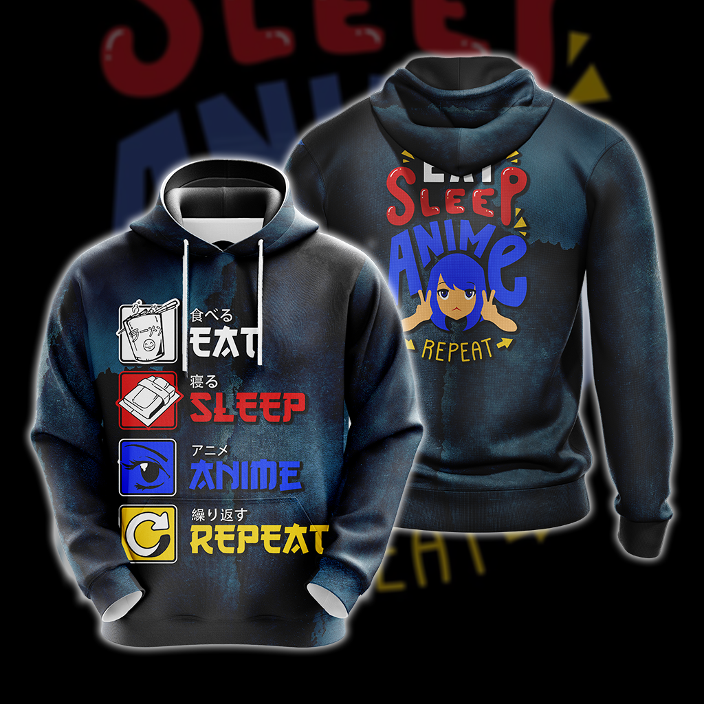 Eat Sleep Anime Repeat Unisex 3D T-shirt Hoodie S