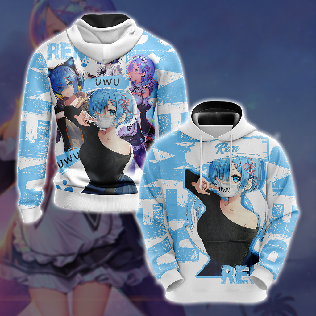 Rem Re:Zero All Over Print T-shirt Zip Hoodie Pullover Hoodie Hoodie S