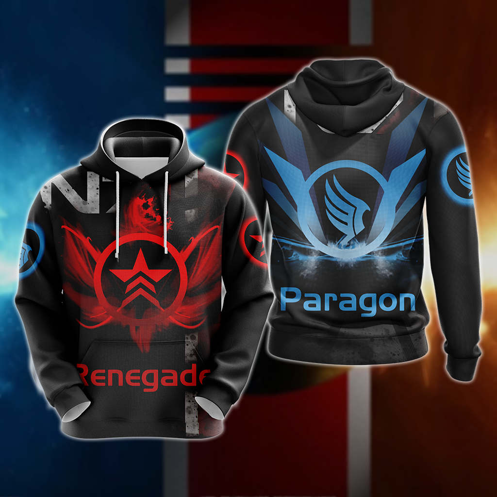 Mass Effect Paragon and Renegade symbol Unisex 3D T-shirt Zip Hoodie Pullover Hoodie Hoodie S