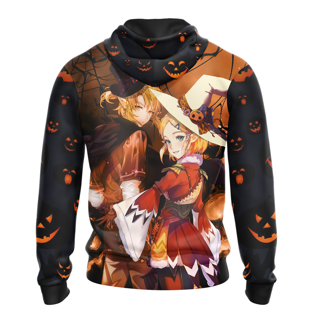 The Legend of Zelda Link & Zelda Halloween All Over Print T-shirt Zip Hoodie Pullover Hoodie