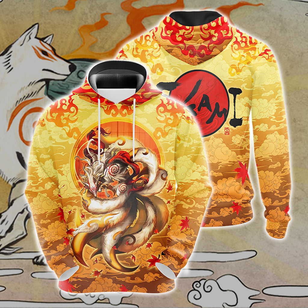 Nine Tail Okami Fox Unisex 3D T-shirt Zip Hoodie S
