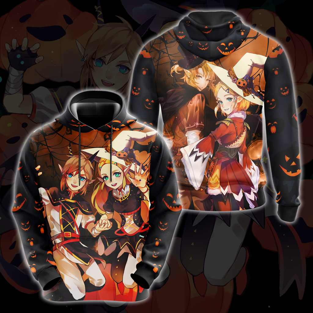 The Legend of Zelda Link & Zelda Halloween All Over Print T-shirt Zip Hoodie Pullover Hoodie Hoodie S