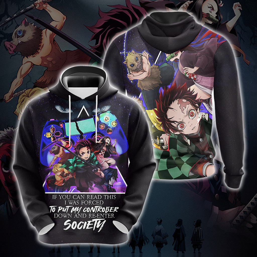 If You Can Read This I Was Forced To Put My Controller Down And Re-Enter Society Demon Slayer Unisex 3D T-shirt Zip Hoodie Pullover Hoodie Hoodie S