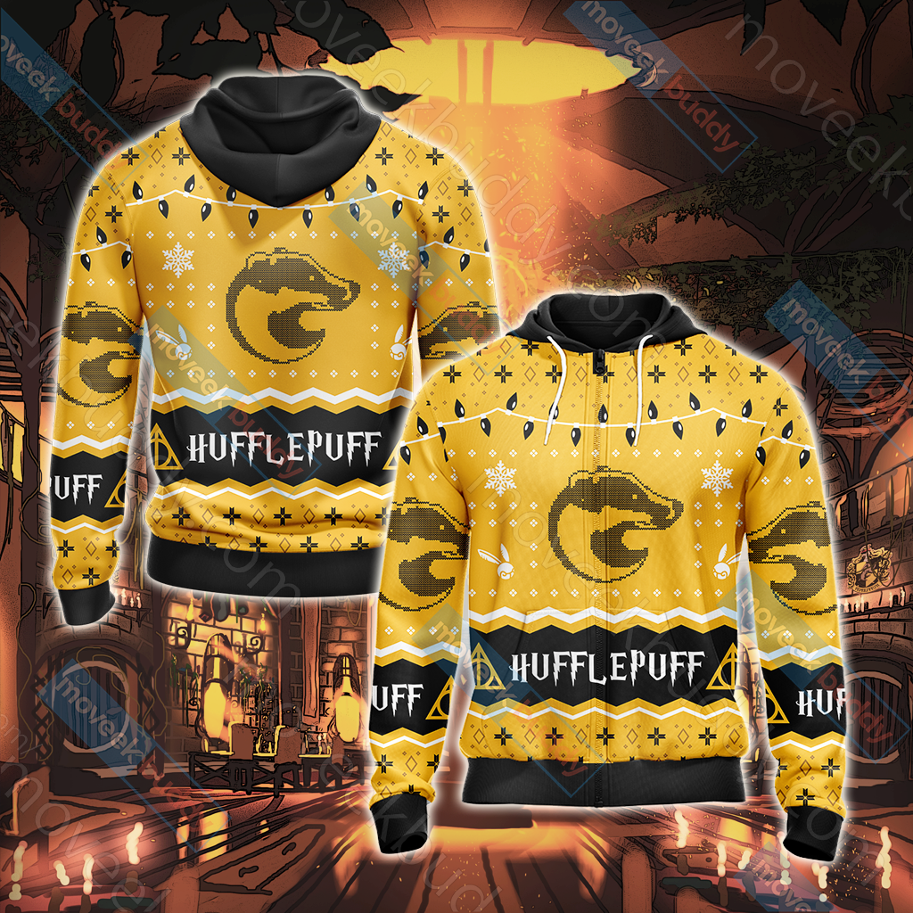 Harry Potter - Hufflepuff House Christmas Style Unisex 3D T-shirt Zip Hoodie XS