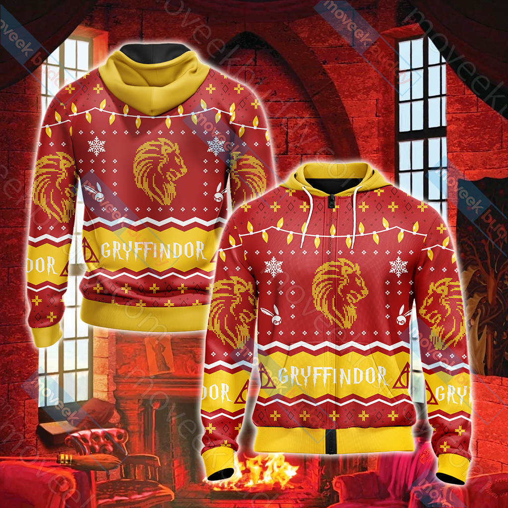 Harry Potter - Gryffindor House Christmas Style Unisex 3D T-shirt Zip Hoodie XS
