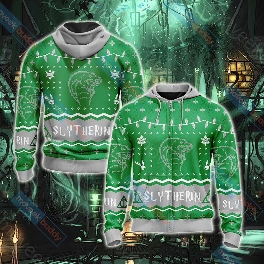 Harry Potter - Slytherin House Christmas Style Unisex 3D T-shirt Zip Hoodie XS