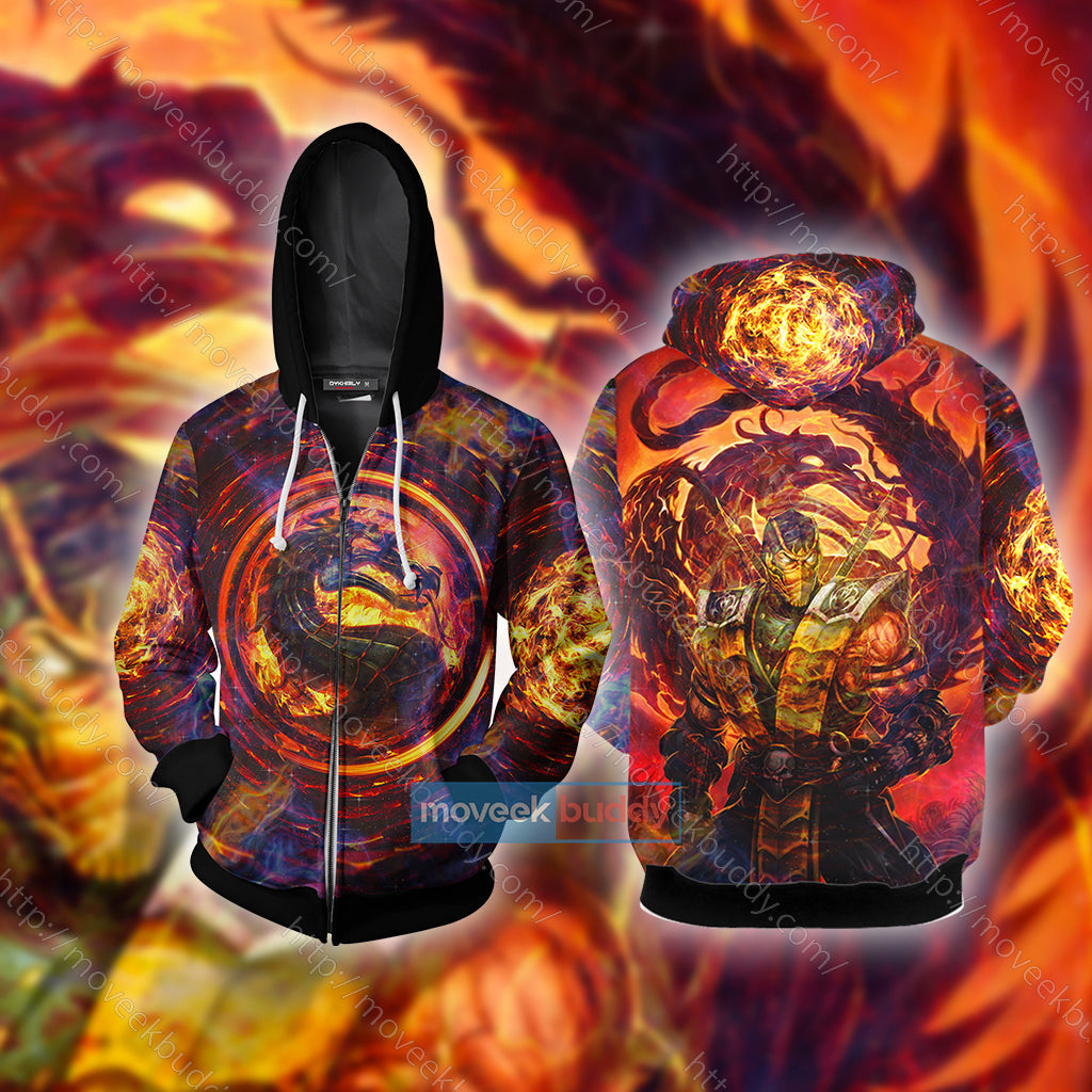 Mortal Kombat Scorpion Cosplay Unisex 3D T-shirt Zip Hoodie S